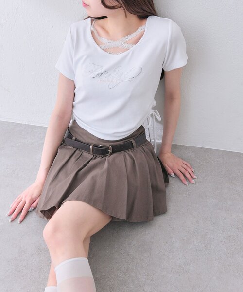 OLIVE des OLIVE（オリーブデオリーブ）の「胸クロスドロストTシャツ（Tシャツ/カットソー・レディース・ホワイト/ブラック系その他/オフホワイト/サックスブルー/ブラック/ピンク・FREE）」の21枚目の写真