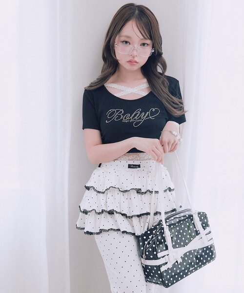 OLIVE des OLIVE（オリーブデオリーブ）の「胸クロスドロストTシャツ（Tシャツ/カットソー・レディース・ホワイト/ブラック系その他/オフホワイト/サックスブルー/ブラック/ピンク・FREE）」の19枚目の写真