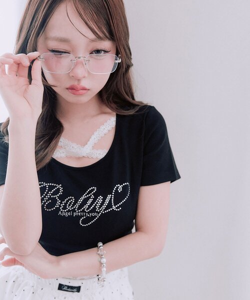 OLIVE des OLIVE（オリーブデオリーブ）の「胸クロスドロストTシャツ（Tシャツ/カットソー・レディース・ホワイト/ブラック系その他/オフホワイト/サックスブルー/ブラック/ピンク・FREE）」の18枚目の写真