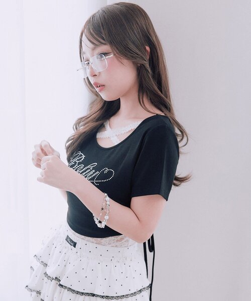 OLIVE des OLIVE（オリーブデオリーブ）の「胸クロスドロストTシャツ（Tシャツ/カットソー・レディース・ホワイト/ブラック系その他/オフホワイト/サックスブルー/ブラック/ピンク・FREE）」の16枚目の写真