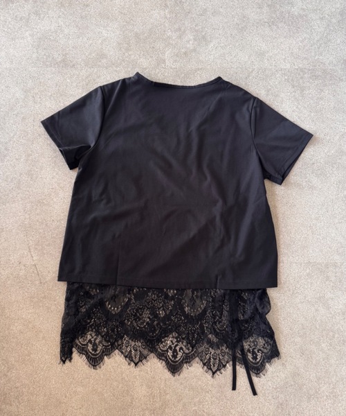 Teem Store(チームストア)の「サイドギャザーレースレイヤードVネックTシャツ(Tシャツ/カットソー・レディース・ブラック/ホワイト・F)」の17枚目の写真