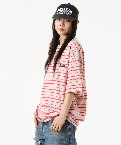 UNKNOWN PLANET(アンノウンプラネット)の「ルーズストライプハーフスリーブピーチピンク(Tシャツ/カットソー・レディース・その他・SMALL/MEDIUM/FREE)」の4枚目の写真