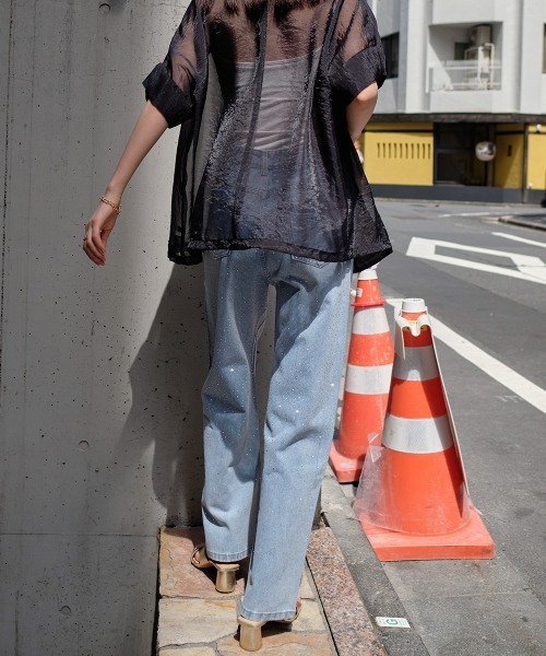 Rejoule(リジュール)の「ラインストーンハイウエストデニムパンツ(デニムパンツ・レディース・ライトブルー・S/M)」の9枚目の写真