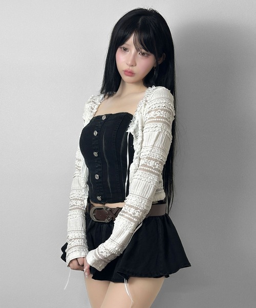 FOLLOWIN(フォロウィン)の「【セットアップ】ヴィンテージライクデニムチューブトップ+フレアスカート(セットアップ・レディース・ブラック・FREE)」の9枚目の写真