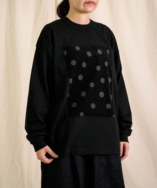 prit（プリット）の「[prit] 空紡天竺×シャツコールラフドットプリント L/SフレームTee（Tシャツ/カットソー・レディース・ライトグレー系/ブラック系その他/ホワイト系その他・FREE）」の9枚目の写真