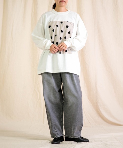 prit（プリット）の「[prit] 空紡天竺×シャツコールラフドットプリント L/SフレームTee（Tシャツ/カットソー・レディース・ライトグレー系/ブラック系その他/ホワイト系その他・FREE）」の16枚目の写真