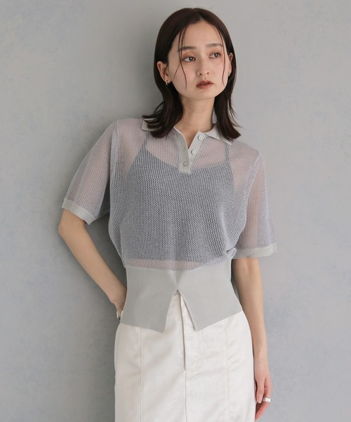 &g'aime(アンジェム)の「【&g'aime 】ラメメッシュポロニット Glitter Mesh Polo Knit(ニット/セーター・レディース・アイボリー/グレー/ブラック・FREE)」の1枚目の写真