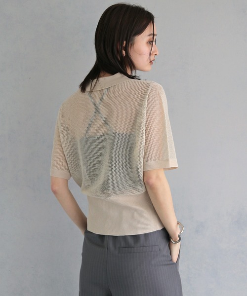 &g'aime(アンジェム)の「【&g'aime 】ラメメッシュポロニット Glitter Mesh Polo Knit(ニット/セーター・レディース・アイボリー/グレー/ブラック・FREE)」の11枚目の写真