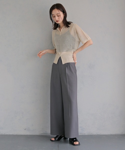 &g'aime(アンジェム)の「【&g'aime 】ラメメッシュポロニット Glitter Mesh Polo Knit(ニット/セーター・レディース・アイボリー/グレー/ブラック・FREE)」の13枚目の写真