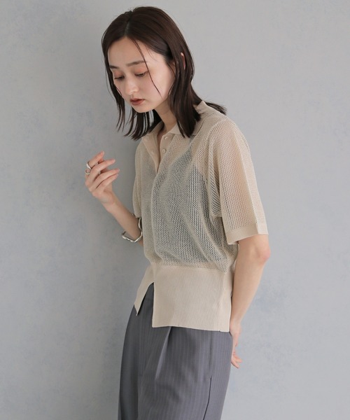 &g'aime(アンジェム)の「【&g'aime 】ラメメッシュポロニット Glitter Mesh Polo Knit(ニット/セーター・レディース・アイボリー/グレー/ブラック・FREE)」の8枚目の写真