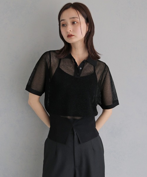 &g'aime(アンジェム)の「【&g'aime 】ラメメッシュポロニット Glitter Mesh Polo Knit(ニット/セーター・レディース・アイボリー/グレー/ブラック・FREE)」の15枚目の写真
