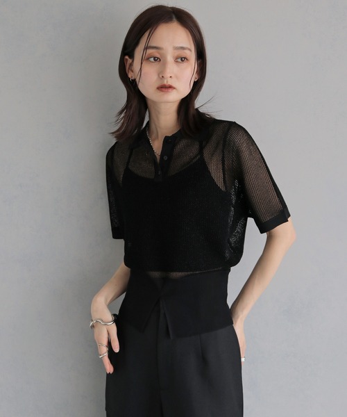 &g'aime(アンジェム)の「【&g'aime 】ラメメッシュポロニット Glitter Mesh Polo Knit(ニット/セーター・レディース・アイボリー/グレー/ブラック・FREE)」の18枚目の写真