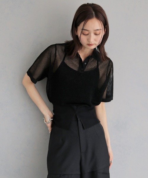 &g'aime(アンジェム)の「【&g'aime 】ラメメッシュポロニット Glitter Mesh Polo Knit(ニット/セーター・レディース・アイボリー/グレー/ブラック・FREE)」の16枚目の写真