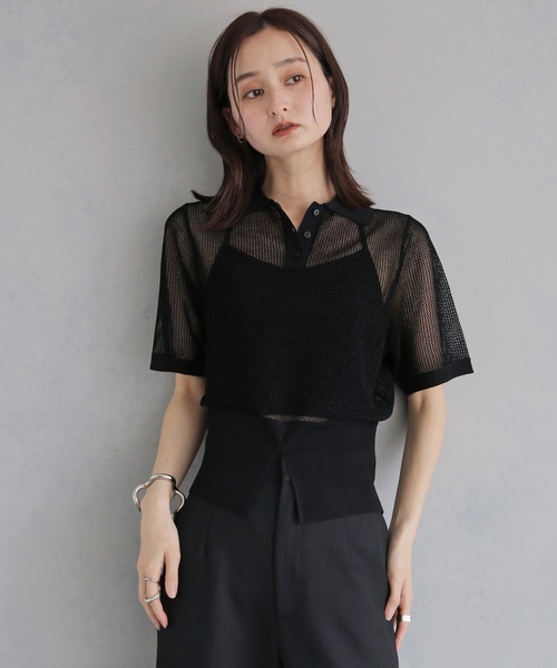 &g'aime(アンジェム)の「【&g'aime 】ラメメッシュポロニット Glitter Mesh Polo Knit(ニット/セーター・レディース・アイボリー/グレー/ブラック・FREE)」の17枚目の写真