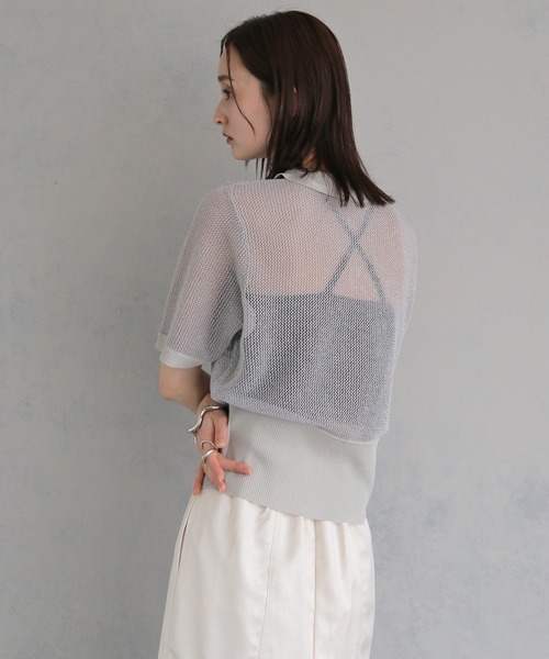 &g'aime(アンジェム)の「【&g'aime 】ラメメッシュポロニット Glitter Mesh Polo Knit(ニット/セーター・レディース・アイボリー/グレー/ブラック・FREE)」の6枚目の写真