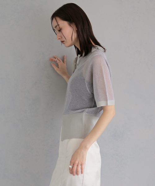 &g'aime(アンジェム)の「【&g'aime 】ラメメッシュポロニット Glitter Mesh Polo Knit(ニット/セーター・レディース・アイボリー/グレー/ブラック・FREE)」の4枚目の写真