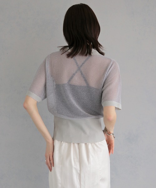 &g'aime(アンジェム)の「【&g'aime 】ラメメッシュポロニット Glitter Mesh Polo Knit(ニット/セーター・レディース・アイボリー/グレー/ブラック・FREE)」の5枚目の写真
