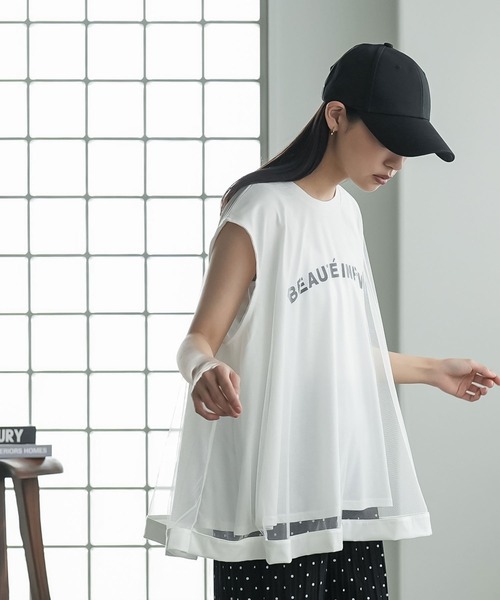 mili an deni（ミリアンデニ）の「チュールレイヤードロゴプリントTシャツ（Tシャツ/カットソー・レディース・ブラック/ホワイト・M）」の3枚目の写真