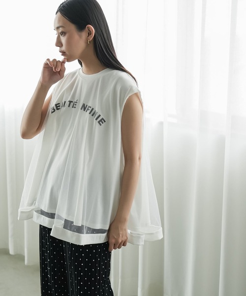 mili an deni（ミリアンデニ）の「チュールレイヤードロゴプリントTシャツ（Tシャツ/カットソー・レディース・ブラック/ホワイト・M）」の4枚目の写真