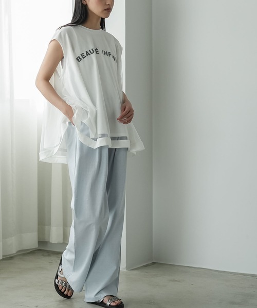 mili an deni（ミリアンデニ）の「チュールレイヤードロゴプリントTシャツ（Tシャツ/カットソー・レディース・ブラック/ホワイト・M）」の6枚目の写真