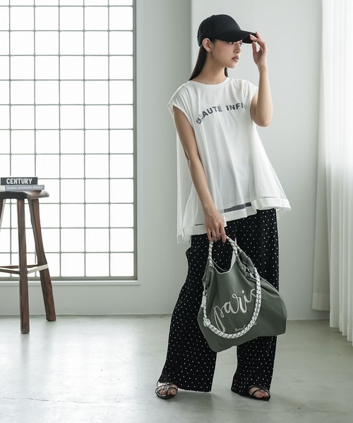 mili an deni（ミリアンデニ）の「チュールレイヤードロゴプリントTシャツ（Tシャツ/カットソー・レディース・ブラック/ホワイト・M）」の7枚目の写真