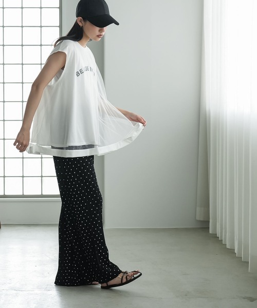 mili an deni（ミリアンデニ）の「チュールレイヤードロゴプリントTシャツ（Tシャツ/カットソー・レディース・ブラック/ホワイト・M）」の8枚目の写真
