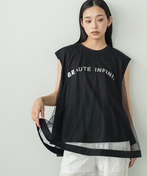 mili an deni（ミリアンデニ）の「チュールレイヤードロゴプリントTシャツ（Tシャツ/カットソー・レディース・ブラック/ホワイト・M）」の11枚目の写真