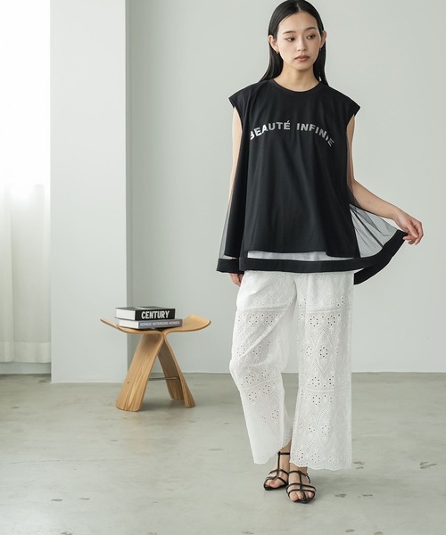 mili an deni（ミリアンデニ）の「チュールレイヤードロゴプリントTシャツ（Tシャツ/カットソー・レディース・ブラック/ホワイト・M）」の12枚目の写真