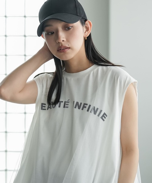 mili an deni（ミリアンデニ）の「チュールレイヤードロゴプリントTシャツ（Tシャツ/カットソー・レディース・ブラック/ホワイト・M）」の15枚目の写真