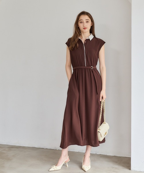 12Twelve Agenda(トゥエルブ アジェンダ)の「クールタッチ配色シャツワンピース(ワンピース・レディース・ブラウン/ブラック・M)」の2枚目の写真