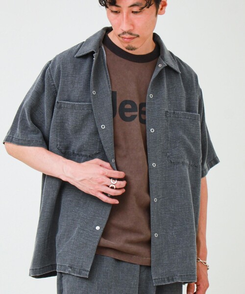 GLOSTER（グロスター）の「【セットアップ対応】麻調ウォッシュ ショートスリーブシャツ（シャツ/ブラウス・メンズ・オリーブ/チャコールグレー/インディゴブルー・L/M/S）」の2枚目の写真