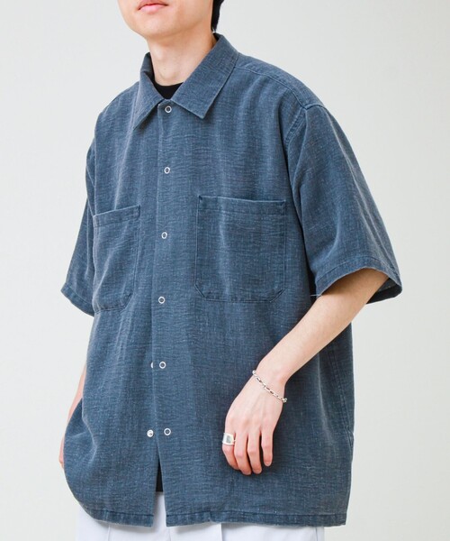 GLOSTER（グロスター）の「【セットアップ対応】麻調ウォッシュ ショートスリーブシャツ（シャツ/ブラウス・メンズ・オリーブ/チャコールグレー/インディゴブルー・L/M/S）」の15枚目の写真