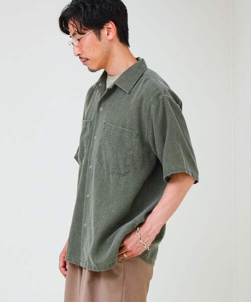 GLOSTER（グロスター）の「【セットアップ対応】麻調ウォッシュ ショートスリーブシャツ（シャツ/ブラウス・メンズ・オリーブ/チャコールグレー/インディゴブルー・L/M/S）」の7枚目の写真