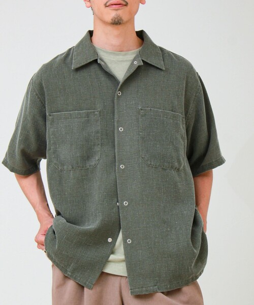 GLOSTER（グロスター）の「【セットアップ対応】麻調ウォッシュ ショートスリーブシャツ（シャツ/ブラウス・メンズ・オリーブ/チャコールグレー/インディゴブルー・L/M/S）」の9枚目の写真