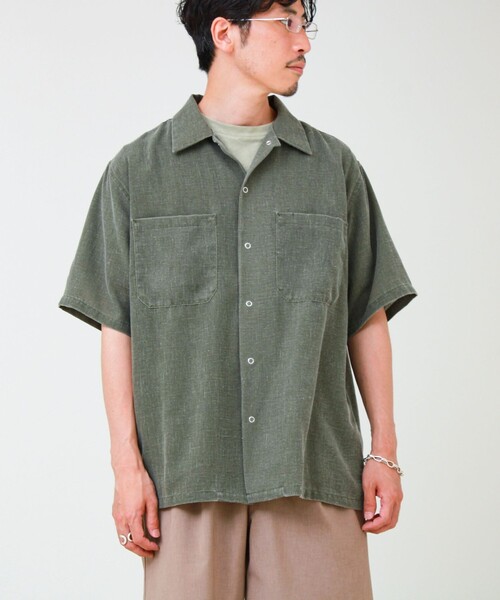 GLOSTER（グロスター）の「【セットアップ対応】麻調ウォッシュ ショートスリーブシャツ（シャツ/ブラウス・メンズ・オリーブ/チャコールグレー/インディゴブルー・L/M/S）」の10枚目の写真