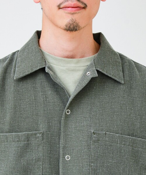 GLOSTER（グロスター）の「【セットアップ対応】麻調ウォッシュ ショートスリーブシャツ（シャツ/ブラウス・メンズ・オリーブ/チャコールグレー/インディゴブルー・L/M/S）」の11枚目の写真