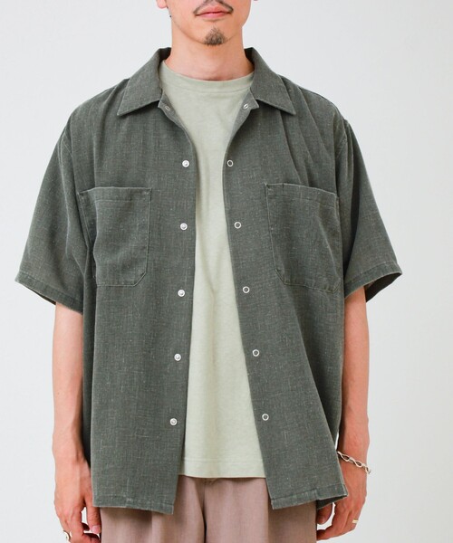 GLOSTER（グロスター）の「【セットアップ対応】麻調ウォッシュ ショートスリーブシャツ（シャツ/ブラウス・メンズ・オリーブ/チャコールグレー/インディゴブルー・L/M/S）」の6枚目の写真