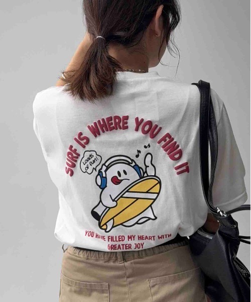 AS KNOW AS plus（アズノゥアズプラス）の「〇ビッグサイズ おばけアソート半袖Tシャツ(サーフィン・ポテト）【UNISEX ITEM】（Tシャツ/カットソー・レディース・ネイビー/オートミール/オフホワイト/ブラック・FREE）」の7枚目の写真