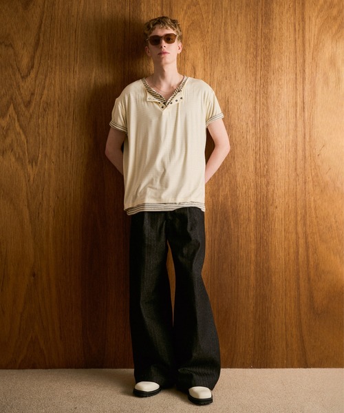 CAMPHOR WOOD(カンファーウッド)の「LACEUP SAILOR HERRINGBONE DENIM / レースアップセイラーヘリンボーンデニム(デニムパンツ・メンズ・インディゴブルー/ブラック・SMALL/MEDIUM/LARGE)」の4枚目の写真