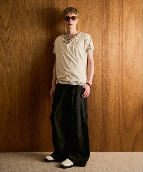 CAMPHOR WOOD(カンファーウッド)の「LACEUP SAILOR HERRINGBONE DENIM / レースアップセイラーヘリンボーンデニム(デニムパンツ・メンズ・インディゴブルー/ブラック・SMALL/MEDIUM/LARGE)」の9枚目の写真