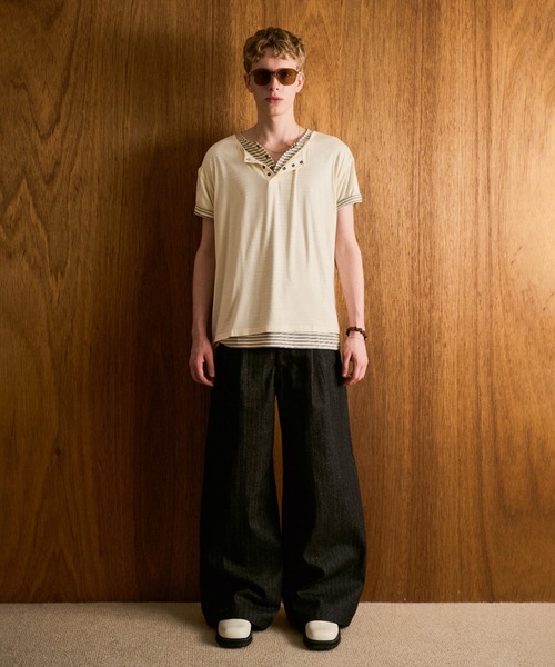 CAMPHOR WOOD(カンファーウッド)の「LACEUP SAILOR HERRINGBONE DENIM / レースアップセイラーヘリンボーンデニム(デニムパンツ・メンズ・インディゴブルー/ブラック・SMALL/MEDIUM/LARGE)」の3枚目の写真
