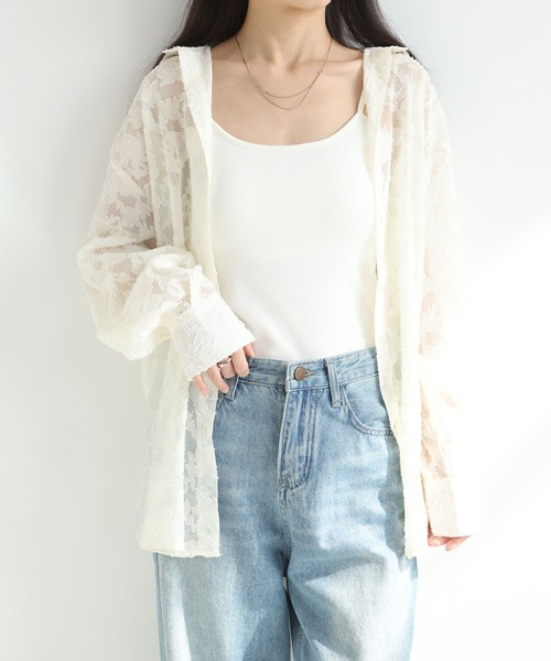 MAISON DE THERESE(メゾン ド テレーズ)の「甘くなりすぎない大人のシアーシャツ ジャガードフラワーシアーシャツ(シャツ/ブラウス・レディース・GRAY/アイボリー/グリーン・FREE)」の15枚目の写真