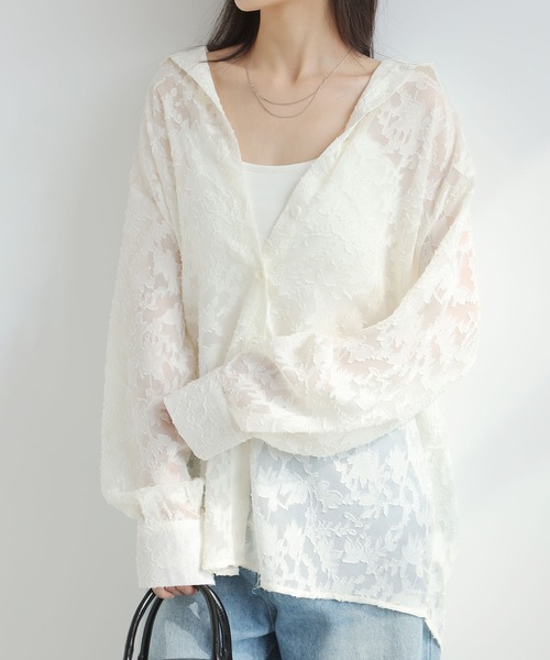 MAISON DE THERESE(メゾン ド テレーズ)の「甘くなりすぎない大人のシアーシャツ ジャガードフラワーシアーシャツ(シャツ/ブラウス・レディース・GRAY/アイボリー/グリーン・FREE)」の18枚目の写真