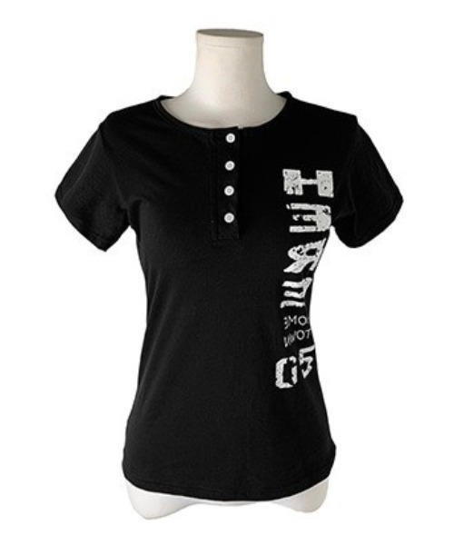 anyonemore(エニワンモア)の「ヴィンテージプリントヘンリーネックボタン半袖Tシャツ(Tシャツ/カットソー・レディース・ブラック・FREE)」の12枚目の写真
