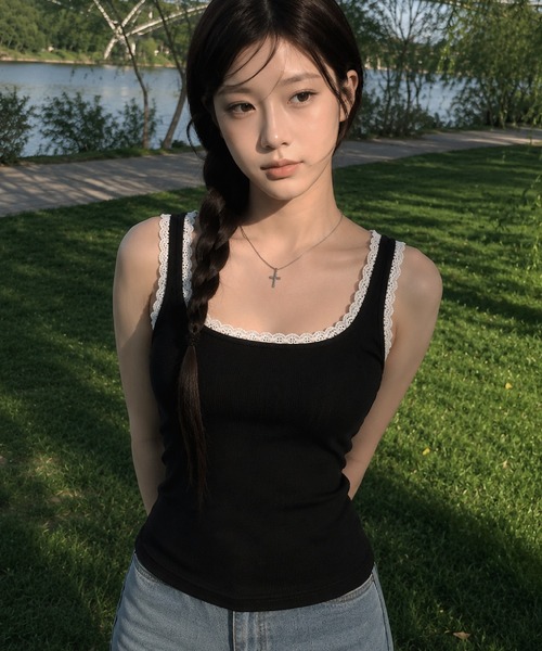 HALEY PESCA(ヘーリーペスカ)の「HALEY PESCA/スカラップレースタンクトップ(タンクトップ・レディース・グレー/ホワイト/ブラック・FREE)」の8枚目の写真