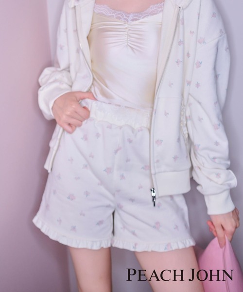 Heather(ヘザー)の「【Heather×PEACH JOHN】フリル裏毛ショートパンツ 1052090(スウェットパンツ・レディース・グレー/ホワイト系その他・FREE)」の2枚目の写真