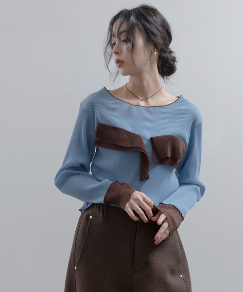 Eimee Law(エイミーロウ)の「シアープリーツフリルトップス(Tシャツ/カットソー・レディース・ライトイエロー/サックスブルー/ブラック/アイボリー・FREE)」の1枚目の写真