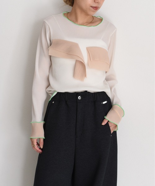 Eimee Law(エイミーロウ)の「シアープリーツフリルトップス(Tシャツ/カットソー・レディース・ライトイエロー/サックスブルー/ブラック/アイボリー・FREE)」の2枚目の写真