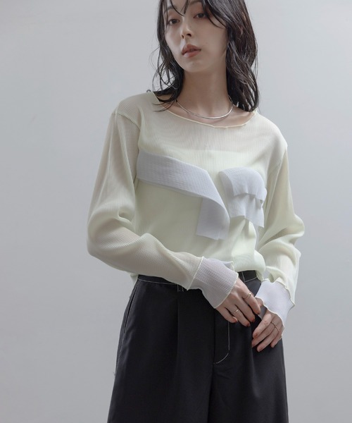Eimee Law(エイミーロウ)の「シアープリーツフリルトップス(Tシャツ/カットソー・レディース・ライトイエロー/サックスブルー/ブラック/アイボリー・FREE)」の7枚目の写真
