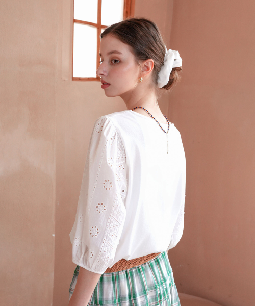 PIGMENT(ピグメント)の「レースパフTシャツ (KYTS2603229)(Tシャツ/カットソー・レディース・ホワイト・FREE)」の2枚目の写真